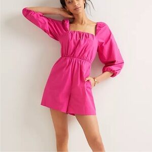 Anthropologie Mare Mare Bright Berry Pink Puff Sleeve Romper Size Medium